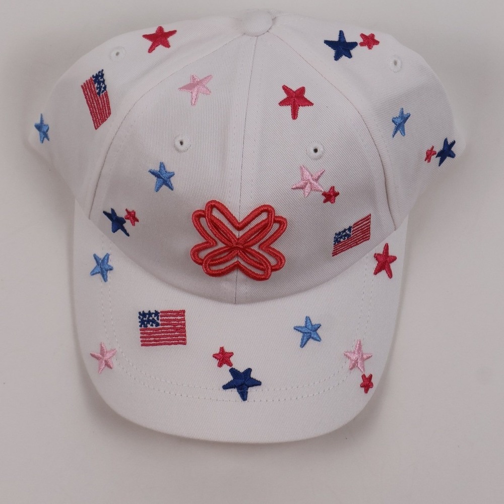 Lilly Pulitzer Baseball Cap Stars and Stripes White Embroidered OS Cotton NEW